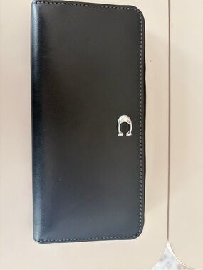 Coach Black Leather Continental Wallet with Silver Emblem